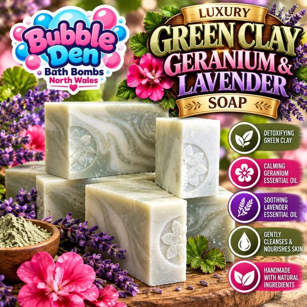 GREEN CLAY GERANIUM & LAVENDER SOAP