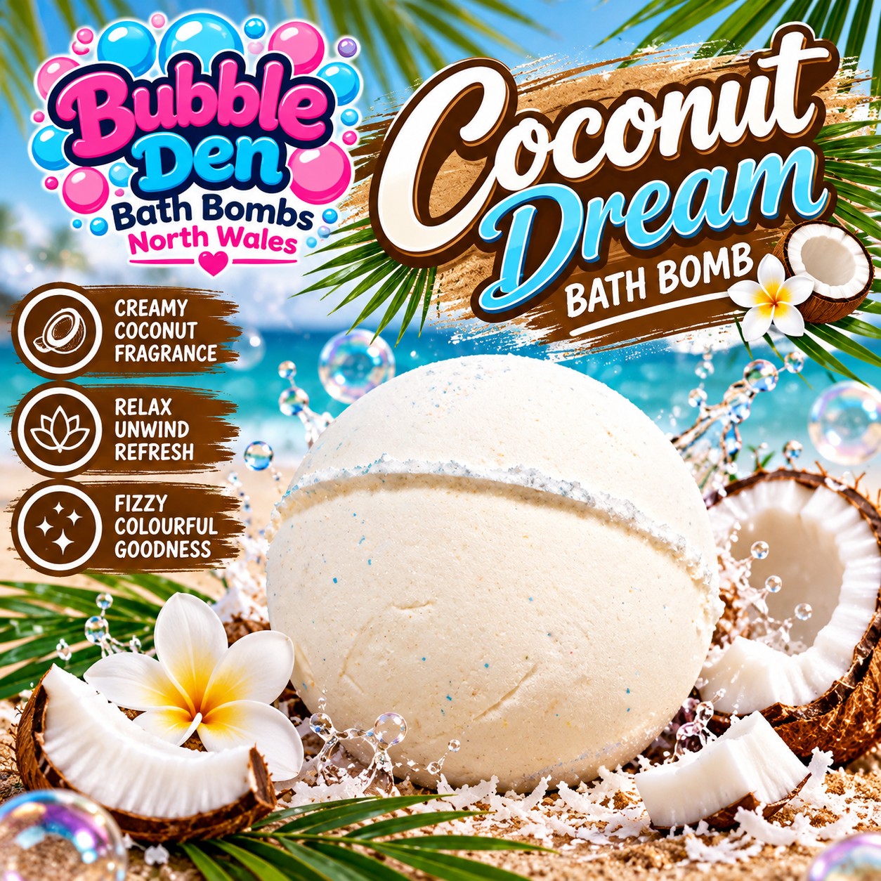 Coconut Dream Tropical Bath Bomb Poster COCONUT DREAMS