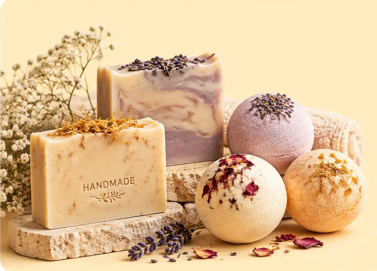 Mixture of soaps and bath bombs