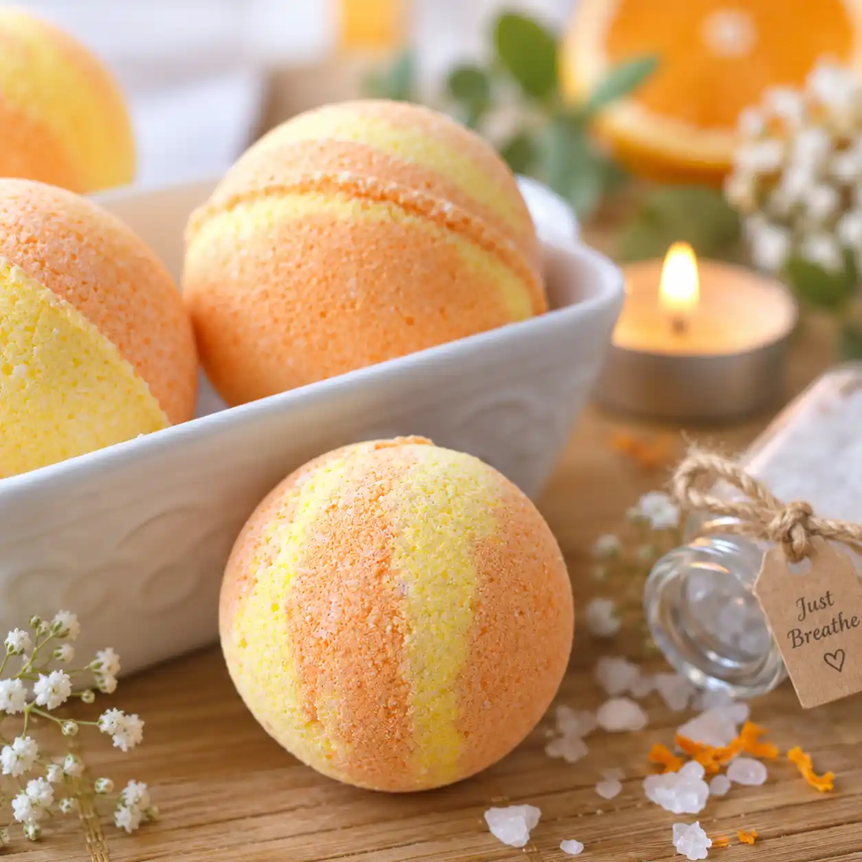 Orange and yellow bath bombs